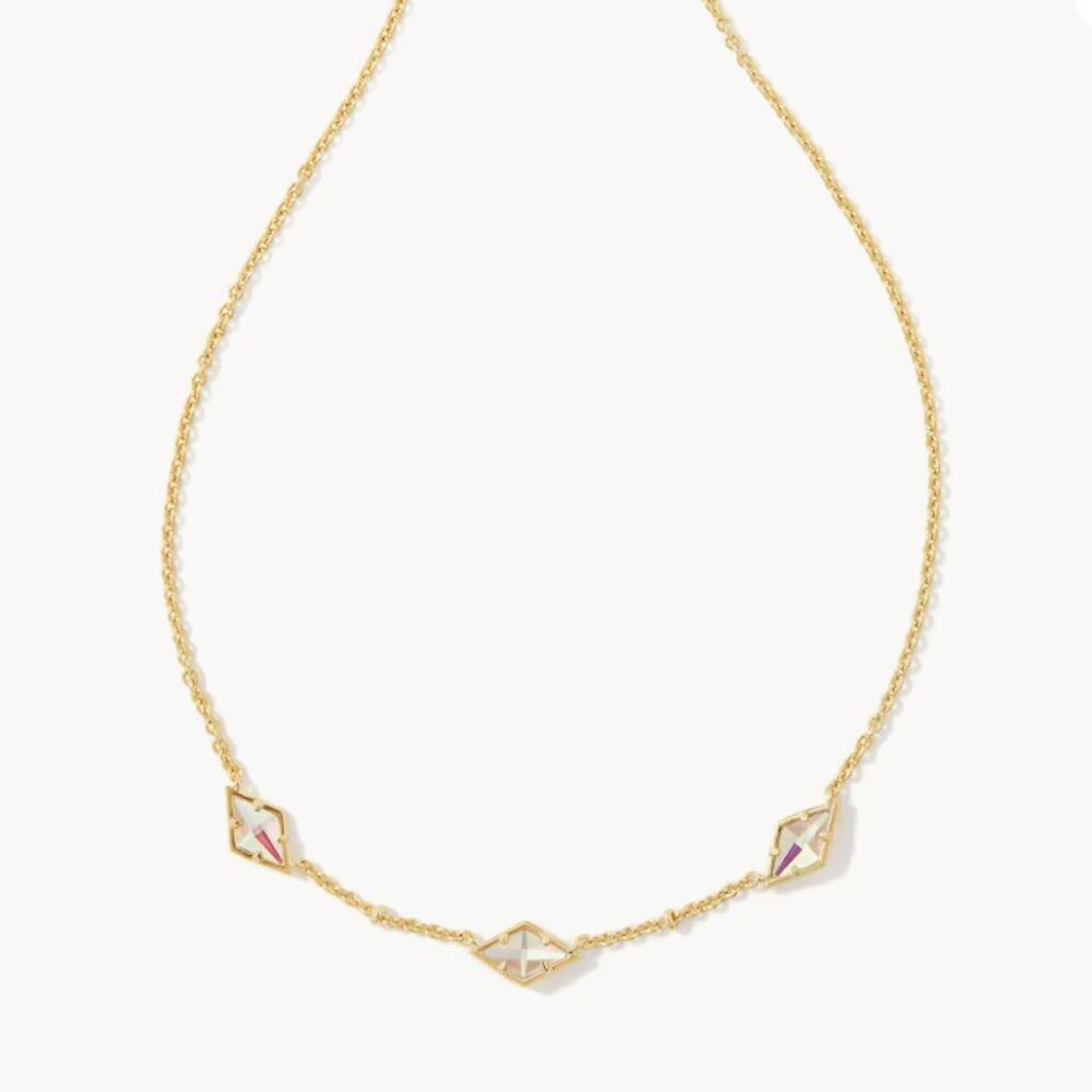 NWT Kendra Scott Greta Gold Strand Necklace in Blush Dichroic Glass